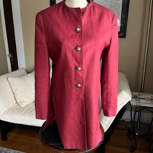 Vintage Bally Red Linen Side-Vent Tunic Button-up Lined Jacket Italy